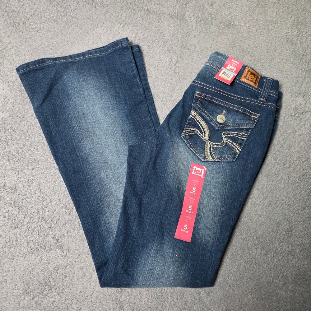 LEI Juniors 5 Short Sophia Hipster Flare Jeans Dark Wash Low Rise Y2K Denim